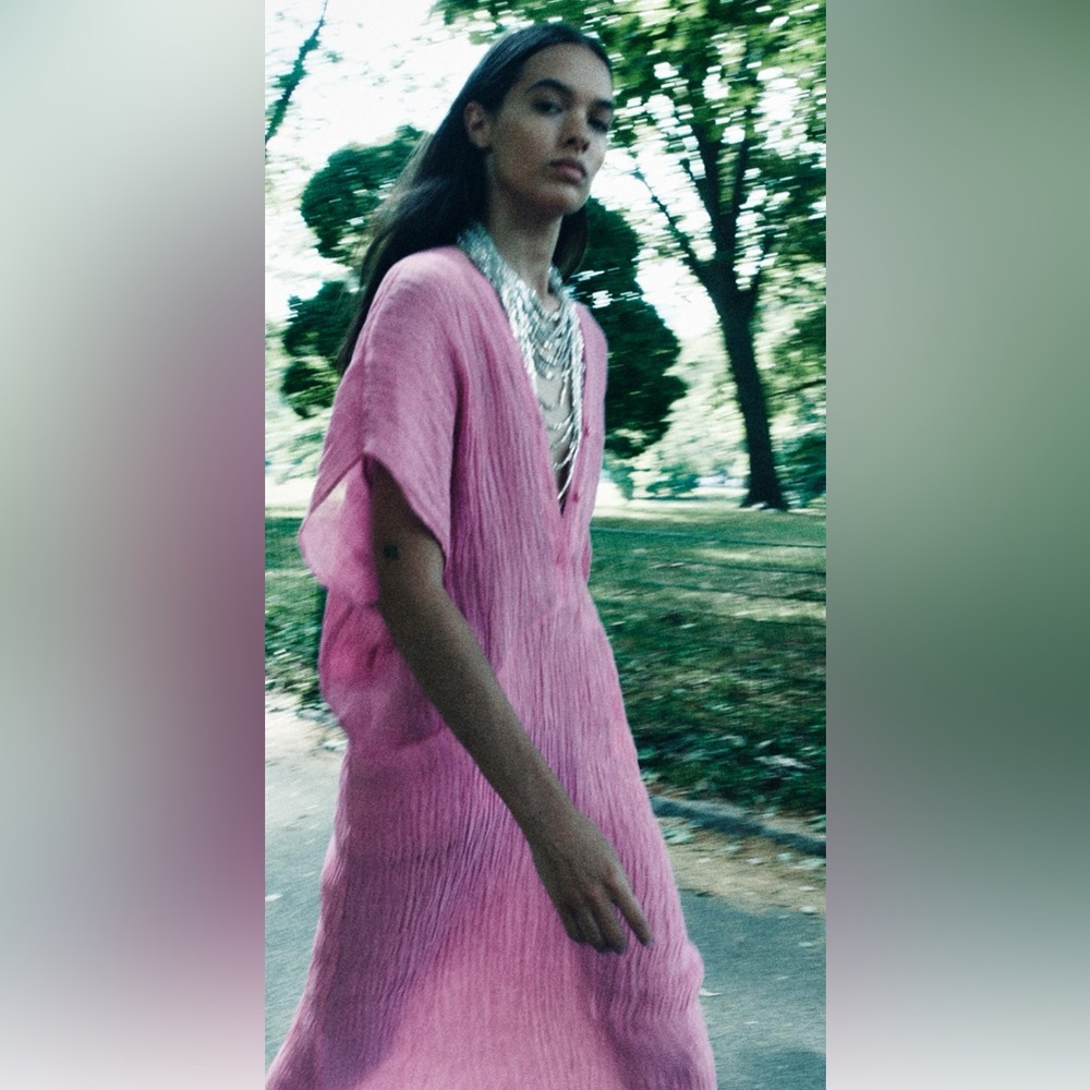 Sold‼️Zara Rustic Pink Boho Lagenlook Kimono Maxi dress Size L/M - Picture 6 of 13
